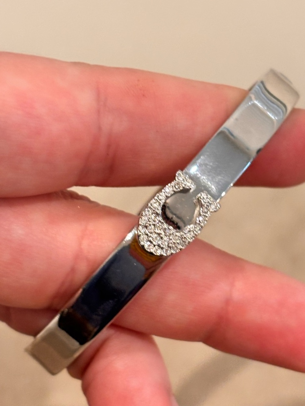 COACH Pave Crystal Signature Silver Tone Hinged Bangle - Picture 2 of 9